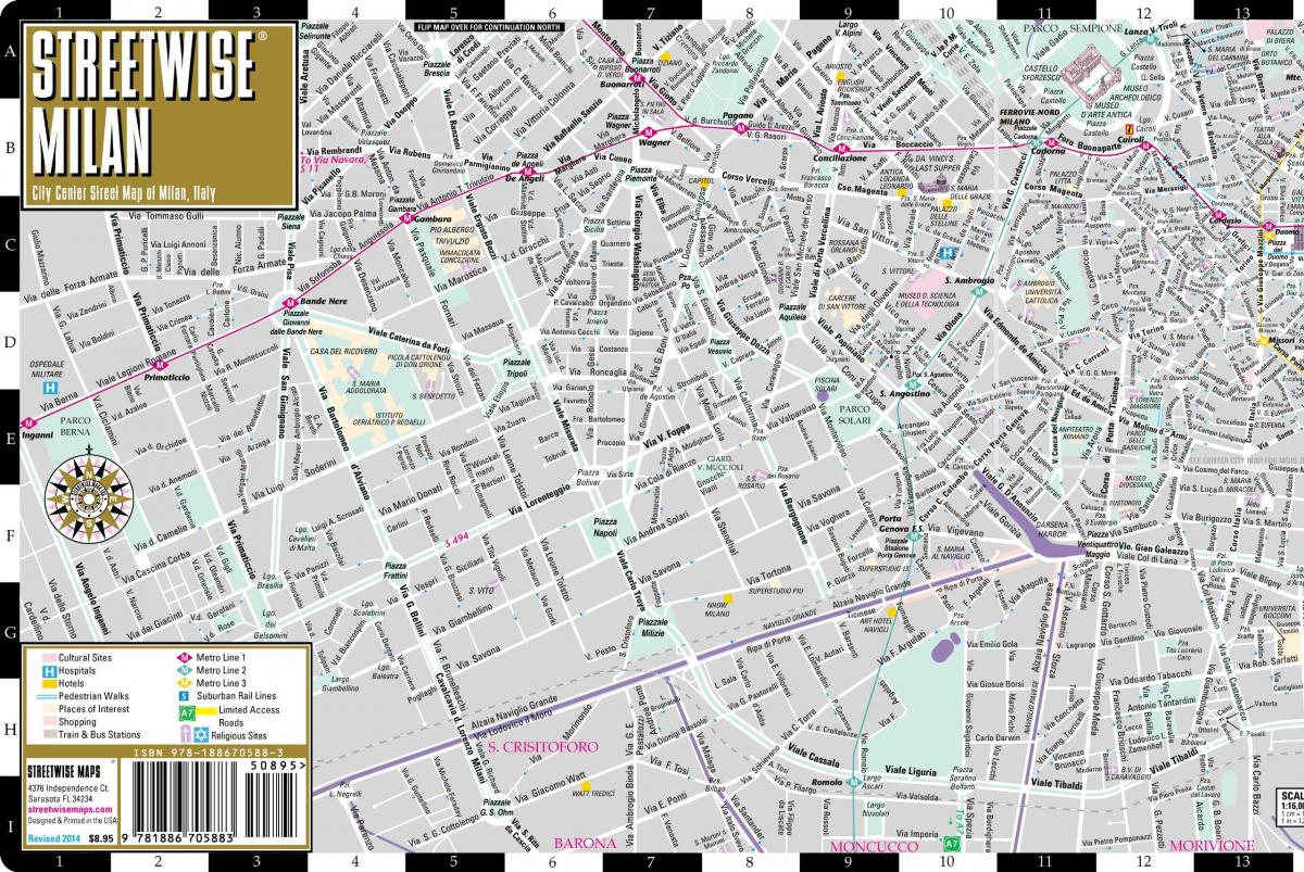 mapa de calle de milán centro de la ciudad