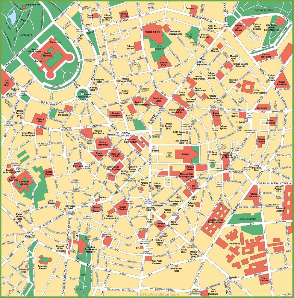 mapa de la ciudad de milán, italia