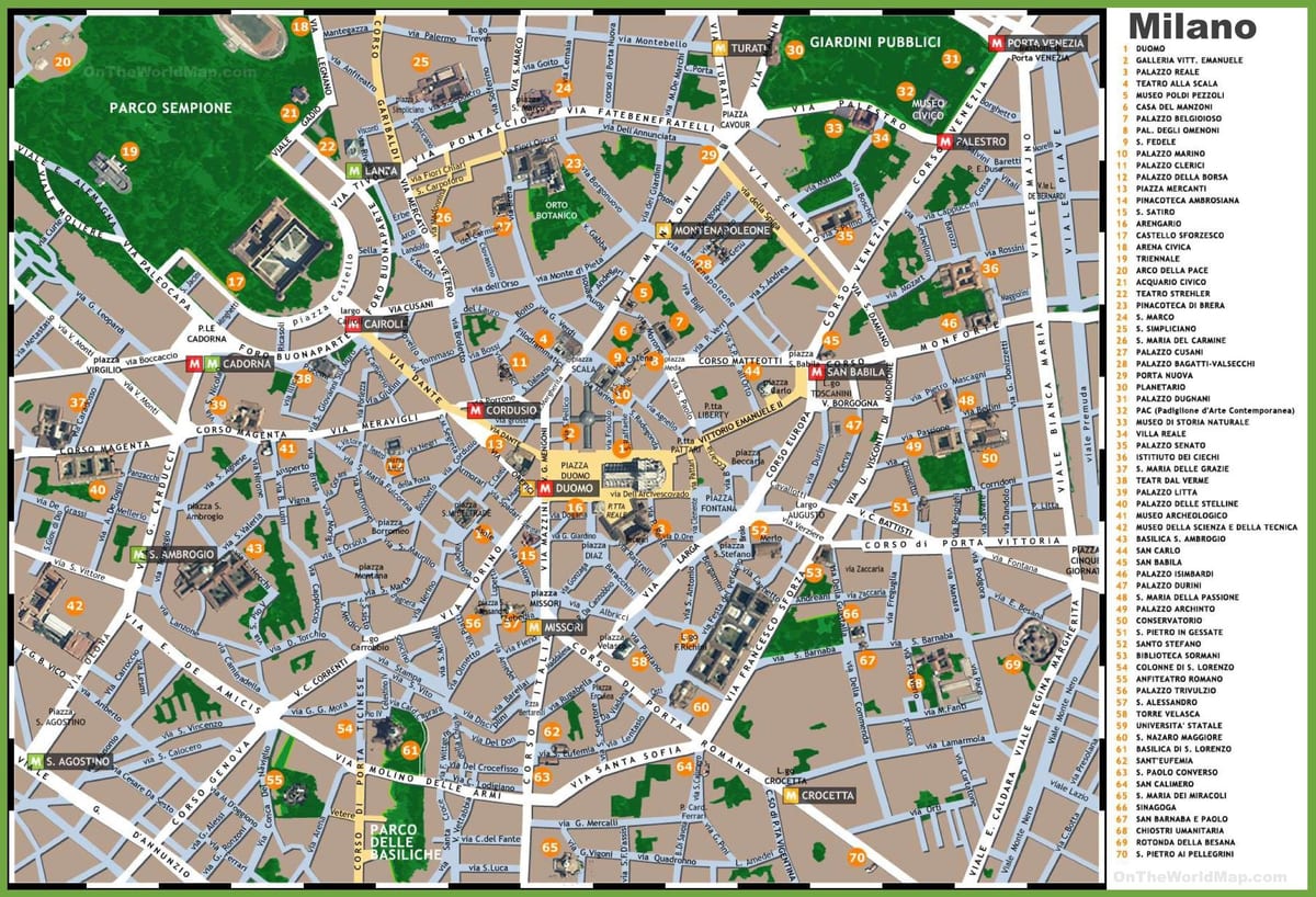 mapa de milán, italia lugares de interés turístico