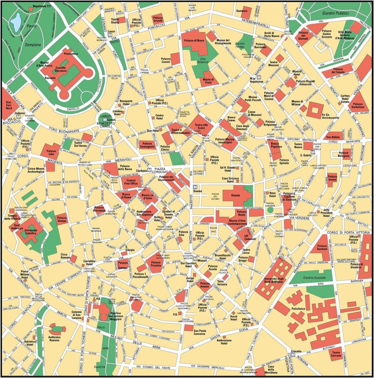 milán, italia el centro de la ciudad mapa
