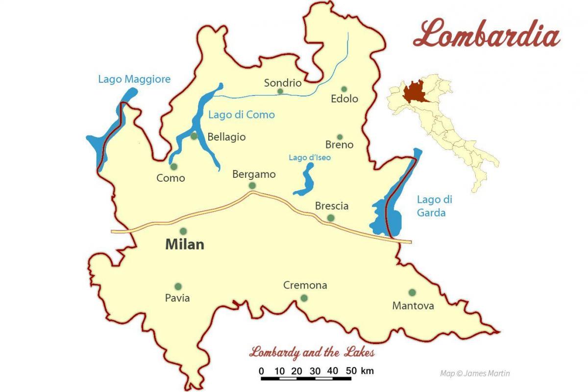 mapa de milán, lombardía