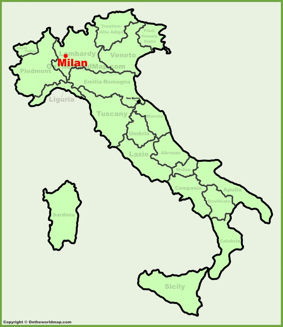 mapa de italia que muestra milán